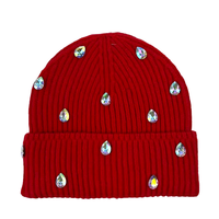 Bonnet de luxe orné de strass en cristal, bonnet d'hiver en acrylique doux à côtes verticales pour le shopping, les soirées et l'usage quotidien