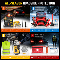 Kit d'urgence routière pour voiture avec câbles de démarrage, compresseur d'air, trousse de premiers secours, gilet de sécurité et grattoir à glace