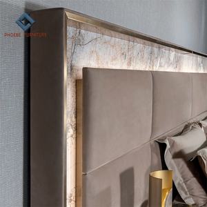 Talian-Juego de muebles de dormitorio, cama king size de lujo, diseño clásico con cabecero grande LED para casa de Villa - Product Image 6