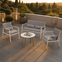 Ensemble de canapés d'extérieur 4 pièces avec structure en fer et coussins matelassés pour patio, balcon, cour