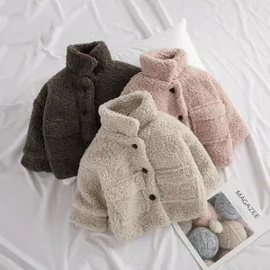 2022时尚女婴冬季夹克厚羊绒长袖实心婴儿学步保暖羊皮棉儿童外套