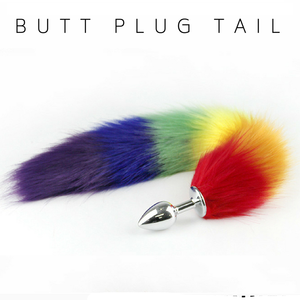 Faux Fox Tail Metal Butt Sex Toy Rainbow Colorful Fur Juego de rol Ano Anal Plug <span class=keywords><strong>para</strong></span> parejas adultas Lesbianas Gay - Product Image 2