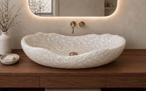 Vasque de salle de bain moderne en résine marbrée et quartz, faite à la main, pour comptoir de lavabo, lavabo de luxe pour maison et hôtel - Product Image 2
