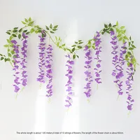 Vente en gros de glycines artificielles en plastique, vigne en plastique, décoration en rotin, plante suspendue artificielle pour plafond, utilisation murale et plafond