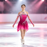 Costume de patinage artistique pour enfants et adultes, robe en maille fuchsia sans dos à manches longues avec strass étincelants pour spectacle sur glace