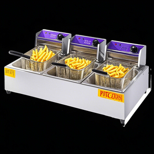 8L + 8L Fritadeira Elétrica de Aço Inoxidável 2 Tanque 2 Cesta Batata Chip Carrinho de cachorro-quente comercial com grill e fritadeira - Product Image 3
