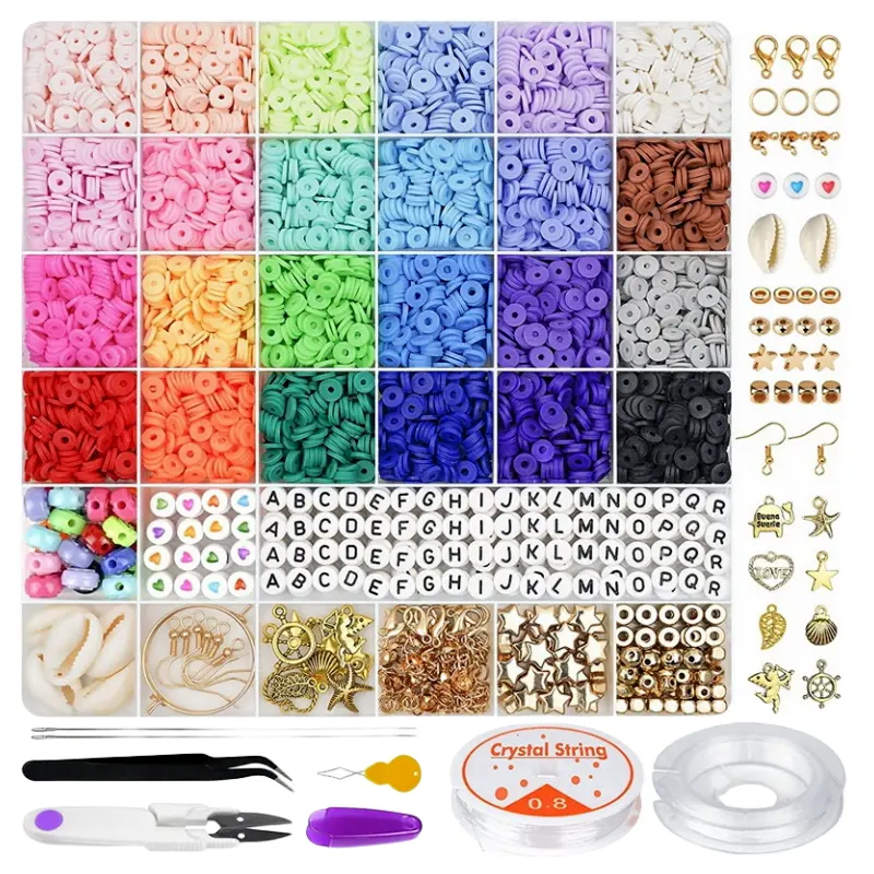 6000 Uds 24 cuentas de arcilla polimérica circulares planas de color cuentas de piedra negra con colgante Kit de fabricación de joyas pulsera collar