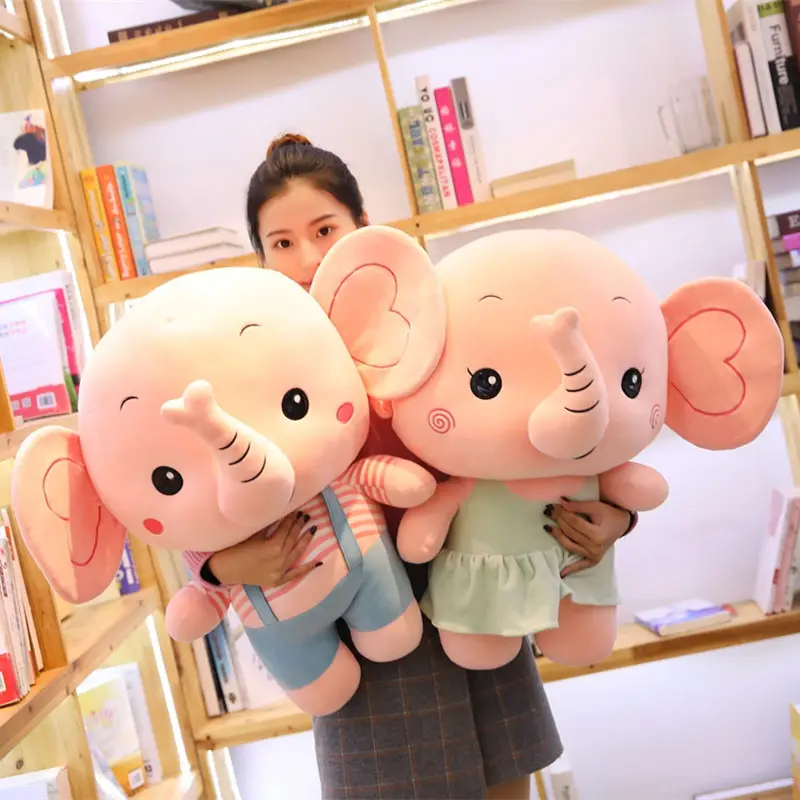 Boneka gajah telinga besar 25-100cm, mainan gajah mewah, merah muda, biru, boneka gajah mewah