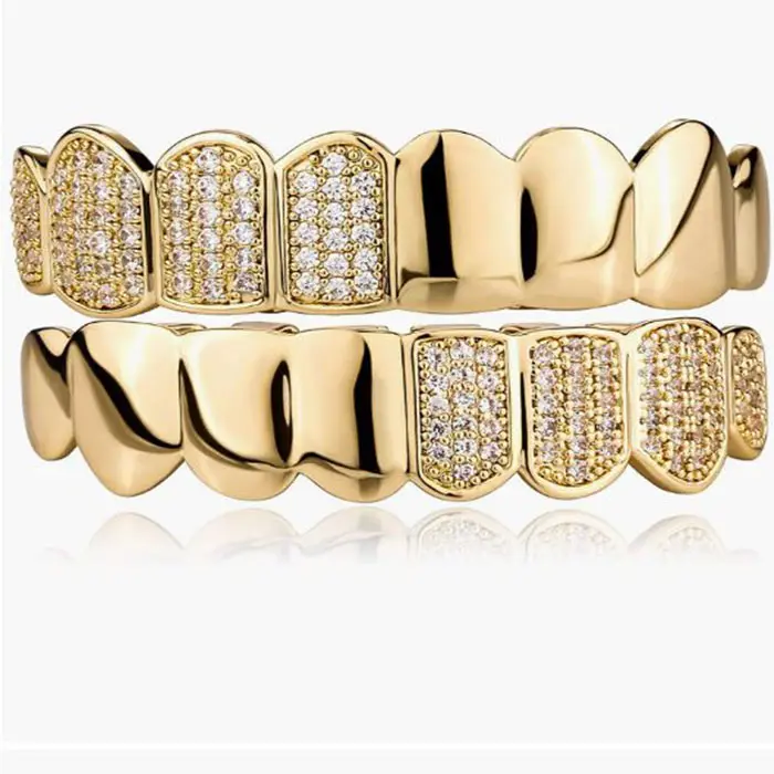 ฟัน Grillz ทอง Grillz ฟัน Grillz แบบกำหนดเอง,ฟัน Grillz ด้านบนและล่างฟันแวมไพร์เย็น