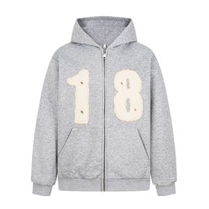 2025 moda suelta letra parche bordado americano Retro Sudadera con capucha chaqueta para parejas algodón otoño - Product Image 3