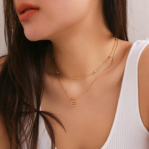 Collar de doble capa con colgante de diamantes de imitación de la <span class=keywords><strong>A</strong></span> LA Z con cadena de clavícula, estilo moderno que combina con todo para regalo de boda - Product Image 1
