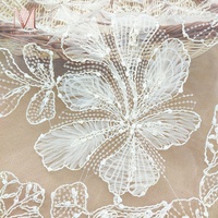 3D Häkel-Großblumen-Pailletten Bestickter Polyester-Tüllstoff für Hochzeits-, Braut- und Abendkleider