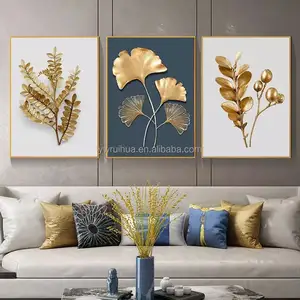 Dekorasi Ruang Tamu Rumah Tanaman Bunga Daun Emas Kanvas Poster Lukisan Modern Abstrak Dinding Seni Cetak Gambar Nordic