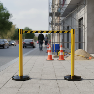 Yellow Metal Q <b>Stand</b> Two-Colour Retractable Bollard Electrostatically Painted Crowd <b>Control</b> Ileritraffic SBB03SA - Product Image 3