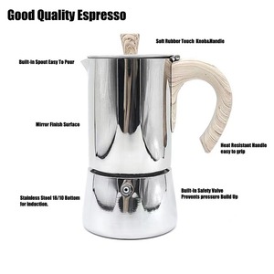 <span class=keywords><strong>Cafetera</strong></span> <span class=keywords><strong>Italiana</strong></span> de Acero Inoxidable de Alta <span class=keywords><strong>Calidad</strong></span> Personalizada de 6 Tazas con Perilla y Mango de Color Madera Suave para Cocina de Inducción y Estufa de Gas - Product Image 3