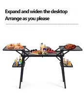 Table de camping pliable en aluminium portable à deux niveaux de réglage de hauteur avec deux ailes latérales pliables