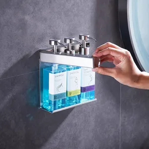 Lüks paslanmaz çelik gümüş otel şampuan sabun dağıtıcı kozmetik sıvı tüpü sabunluk duvara monte üçlü sıvı sabun için