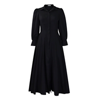 Robe chemise longue plissée unie en mousseline respirante à manches longues avec ceinture, coupe trapèze, taille unique, pour femme