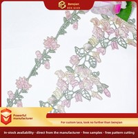 Dentelle florale soluble dans l'eau LEIXUSI 9 cm rose, broderie victorienne pour pyjamas, robes et décoration textile de maison