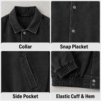 Jaket Terbaru Hitam Denim Washed Look Kerah Lebar Kancing Depan Potongan Lurus Saku Lipat Kemeja Kerja Pria