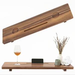 Plateau de baignoire en bois d'acacia et de noyer, grand support de salle de bain pour téléphone et tablette, style moderne et minimaliste - Product Image 2
