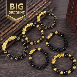 Temperatura Mood Color Change Mantra Beads Wealth Gold Lucky Fortune Feng Shui Piyao Black Obsidian Pixiu Buddha bracciali