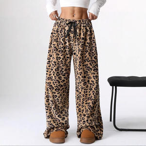 Pantalons larges à jambes larges en molleton à imprimé léopard contrasté, mode décontractée pour femmes, nouvelle collection automne-hiver, vente en gros - Product Image 1
