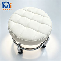 Tabouret de salon roulant avec roulettes, pivotant à 360 degrés, en cuir PU rond, pour coiffeur, barbier, spa, massage