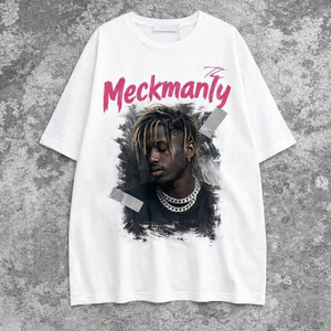 Camiseta Blanca de Manga Corta para Hombre Meckmanly, Cuello Redondo, Diseño de Telaraña Estampada, Corte Regular, Estilo Casual - Product Image 6