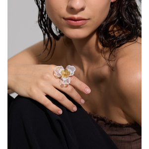 JINYOU 6663 Autumn Exquisite <strong>Amber</strong> Colored Resin Petals <strong>Ring</strong> Stainless Steel 18K Gold Plated Flower Open <strong>Ring</strong> - Product Image 5