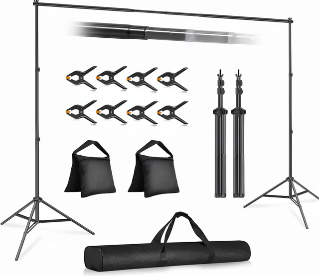 Adjustable 2x3m Photo Background Stand Kit with 8 Clamps & 2 Sandbags for Studio Portrait