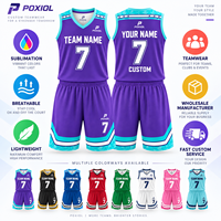 Produsen Grosir Set Jersey Basket Kustom Sublimasi Bernapas Tahan Lama dengan Hiasan Bintang Pakaian Tim Tanpa Lengan