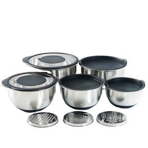 Set Van 5 Met Deksels Voedsel Opslag Bowls Rvs Mixing Bowls