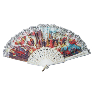 Bán Buôn Tùy Chỉnh In Hand Held Fan Nhựa Nylon Tre Phong Cách Cổ Điển Châu Âu Có Thể Gập Lại Hand Fan - Product Image 1