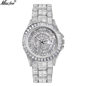 Reloj de Hombre de Lujo, Cuadrado, con Diamantes, Oro, Acero Inoxidable, Resistente al Agua, Fecha Automática, Cristal - Product Image 4