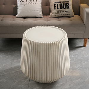 Table d'appoint conique cannelée en oxyde de magnésium blanc cassé, table d'appoint ronde de 16,54 pouces - Product Image 3