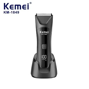 Recortadora de vello corporal eléctrica Kemei Km-1849 para hombres, inalámbrica, segura para la piel, resistente al agua IPX7, con base de carga. - Product Image 1