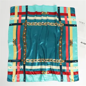 90*90cm Small Square Scarf 3D Digital Printed Satin Scarf Women's New Professional Silk Scarves For 2024