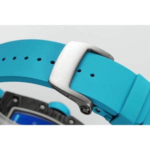 Montre mécanique squelette en <span class=keywords><strong>fibre</strong></span> de carbone forgée, bleu noir contrastant, bracelet en caoutchouc bleu, lumineuse, qualité collector, pour homme - Product Image 5