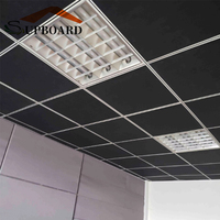Panneaux de plafond en fibres minérales noires, directement de l'usine, pour bureaux, écoles, centres commerciaux, matériaux de décoration de plafond suspendu