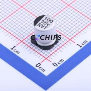 Condensateur électrolytique en aluminium SMD RVT1V101M0607 100UF 35V, SMD, D6.3xL7.7mm 20% 87mA-120Hz - Product Image 1