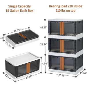 Rectangle Dorm Room Essentials 8.4/19 Gal Heavy-Duty <b>Collapsible</b> <b>Storage</b> Bins Lid Door Plastic Stackable Car Trunk Organizer - Product Image 3