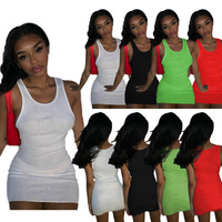Nouveautés 2025 Robes en maille à logo imprimé personnalisé Robes sans manches pour femmes Col rond uni Côtelé Débardeur Mini robes moulante