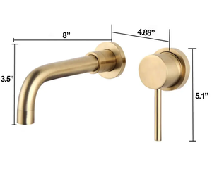 Rubinetto a Due Fori da Parete per Hotel, Miscelatore Monocomando in Ottone per <span class=keywords><strong>Lavabo</strong></span> <span class=keywords><strong>Bagno</strong></span>, Finitura Oro Spazzolato - Product Image 6