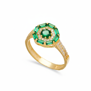 <b>Emerald</b> Zircon Stone Baguette Round Shape Elegant Cluster <b>Rings</b> Wholesale Handmade Turkish 925 Sterling <b>Silver</b> Jewelry - Product Image 2