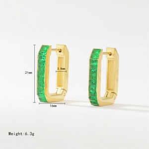 Pendientes Geométricos de Acero Inoxidable con Baño de Oro de 18k y Cristales, Venta al Por Mayor - Product Image 3
