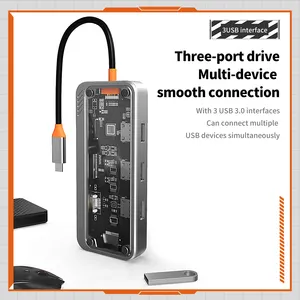 USB C Hub 10 ใน 1 สถานีเชื่อมต่อ Type-C ถึง PD HD-MI USB3.0*3 SD TF อีเธอร์เน็ต RJ45 1000M VGA AUDIO3.5 มม.