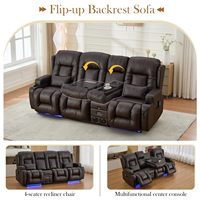 Canapé deux places inclinable avec massage et chaleur, console intégrée, pour camping-car, avec USB/stockage/lumière LED/haut-parleur