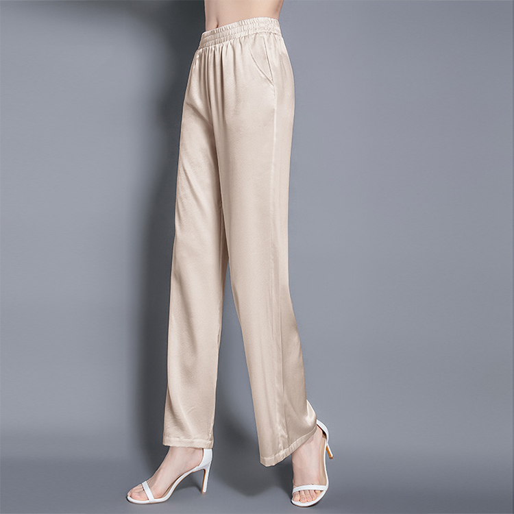 Factory wholesale price silk luxury pants high waist stretch silk long pants waist loose stretch silk trousers