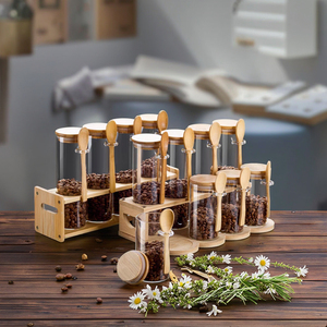 8pcs Wide Mouth Glass Airtight Lid Spice Coffee Containers Glass <strong>Tea</strong> <strong>Canister</strong> <strong>Set</strong> With Bamboo Spoons for Food Storage at Home - Product Image 6